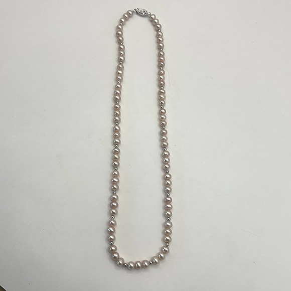 Vintage Freshwater Pink Pearl Necklace With 14k White Gold Beads And Closure 18" - Picture 6 of 15